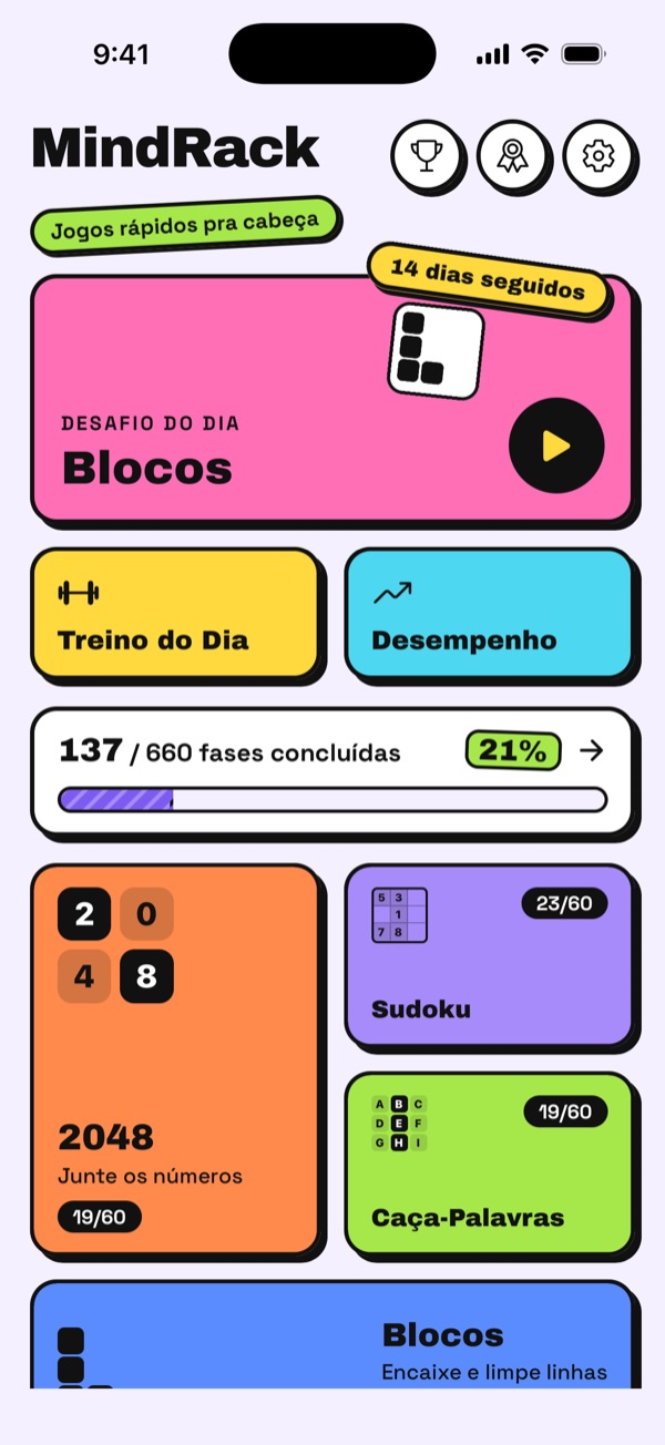 Tela inicial do MindRack no estilo Adesivo
